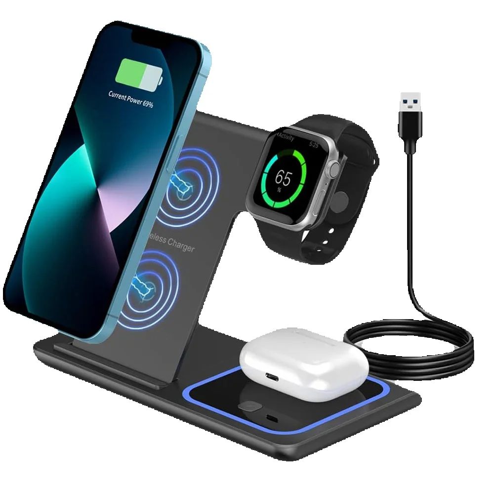 Carregador Sem Fio Rápido 3 em - Watch 7 Smartwatch Iphone avaliação e preço